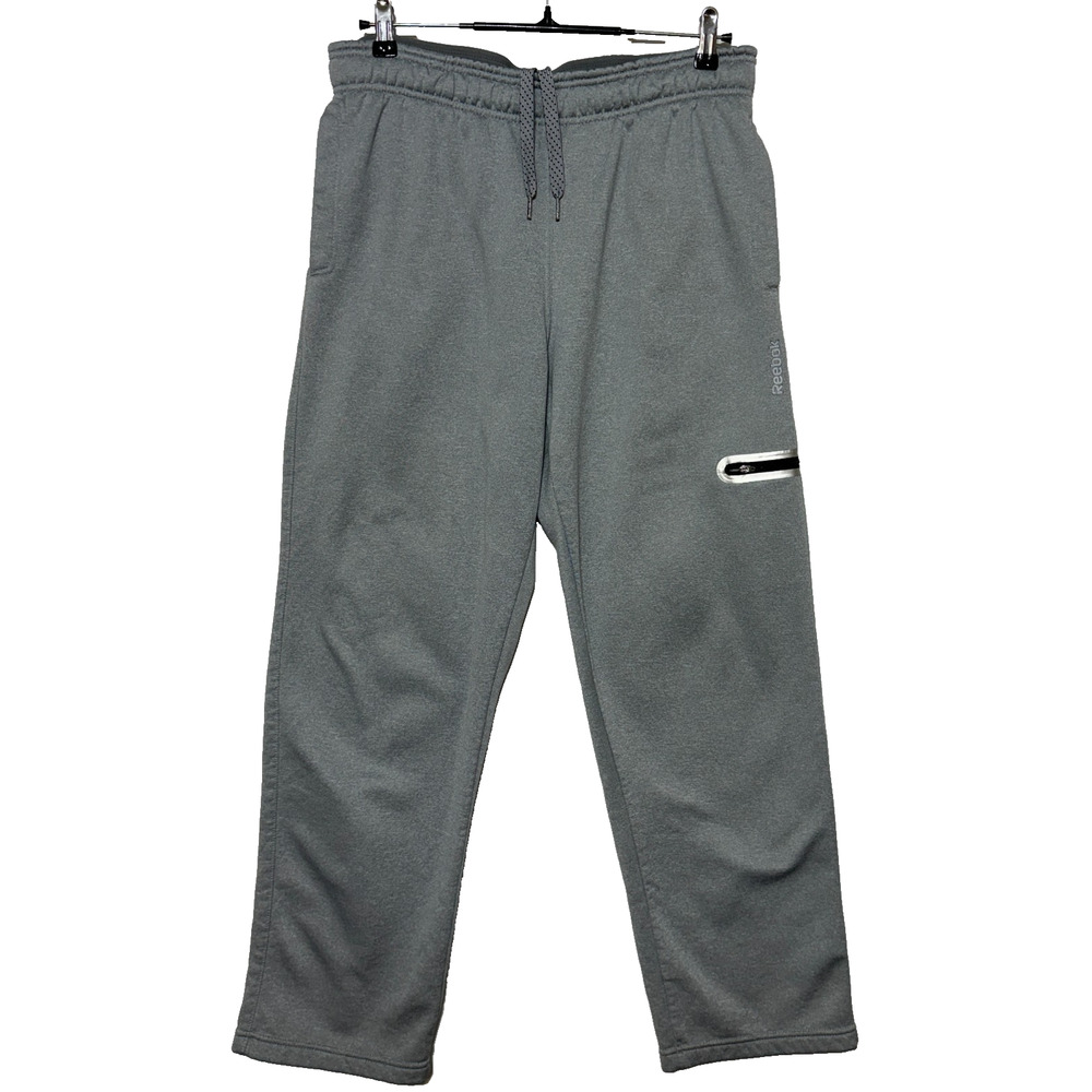 Reebok Sweatpants Mens Medium Gray‎ Fleece Lined Drawstring Pockets Actual 32X29